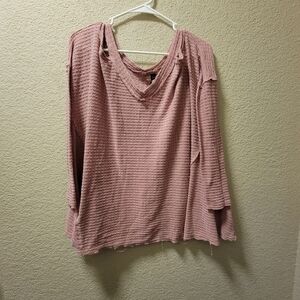 Design Lab Distressed Waffle Knit Cold Shoulder Top, Dusty Rose Color, Size S